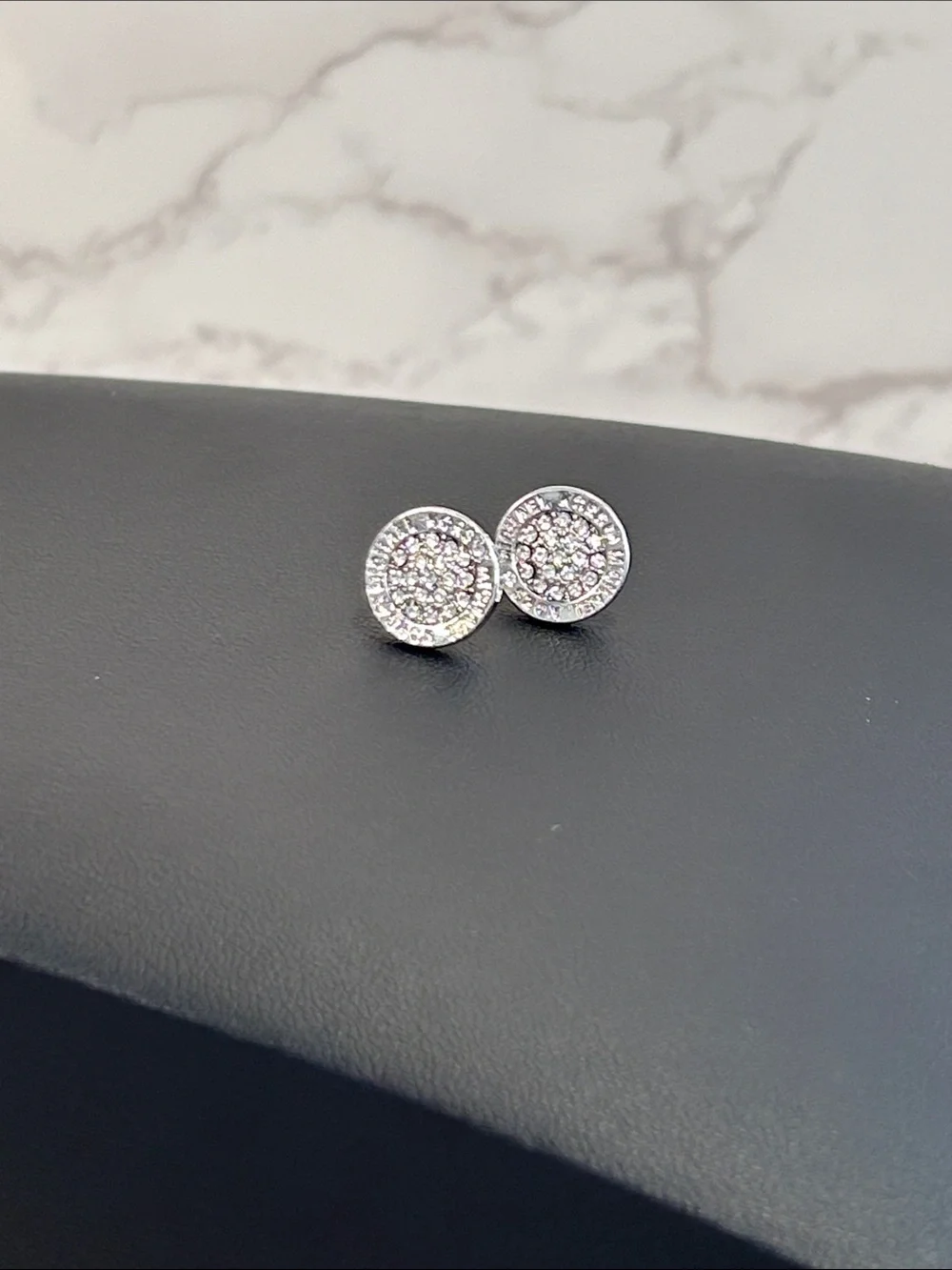 Silver Crystal Pave Stud Earrings - Silver
